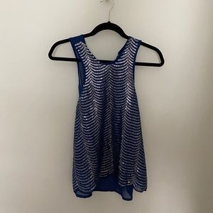 Blue sleeveless top with matte silver sequins
